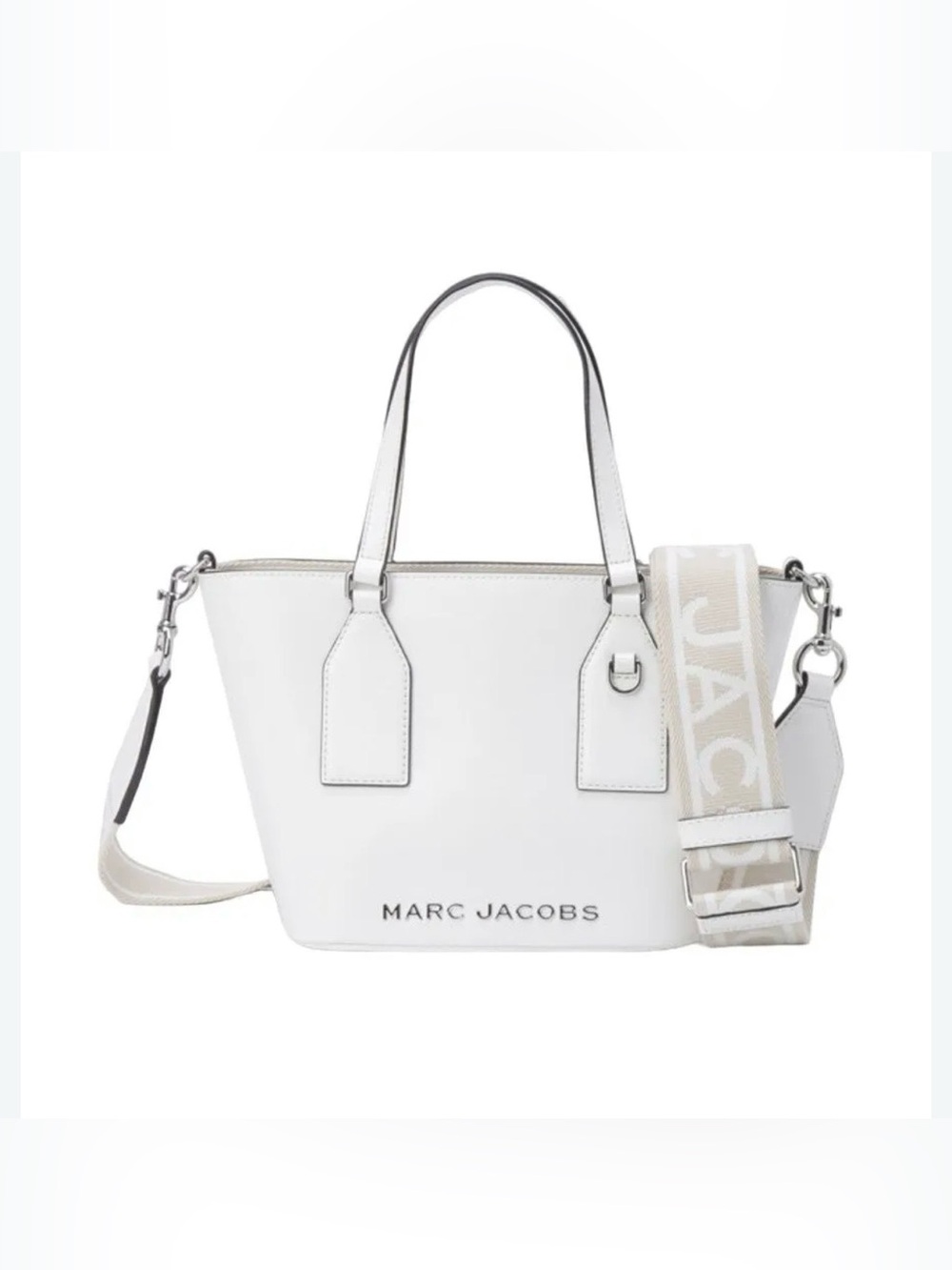 Marc Jacobs White Leather Tote with Branded Canvas Strap